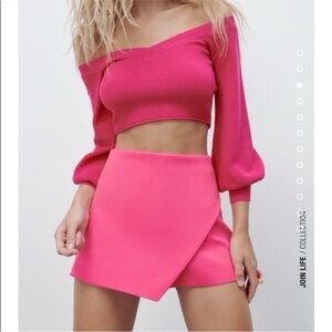 hot pink asymmetric mini skort